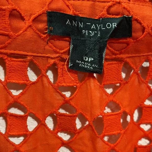 Ann Taylor Floral Eyelet Lace Shirt Dress Orange - Picture 9 of 9